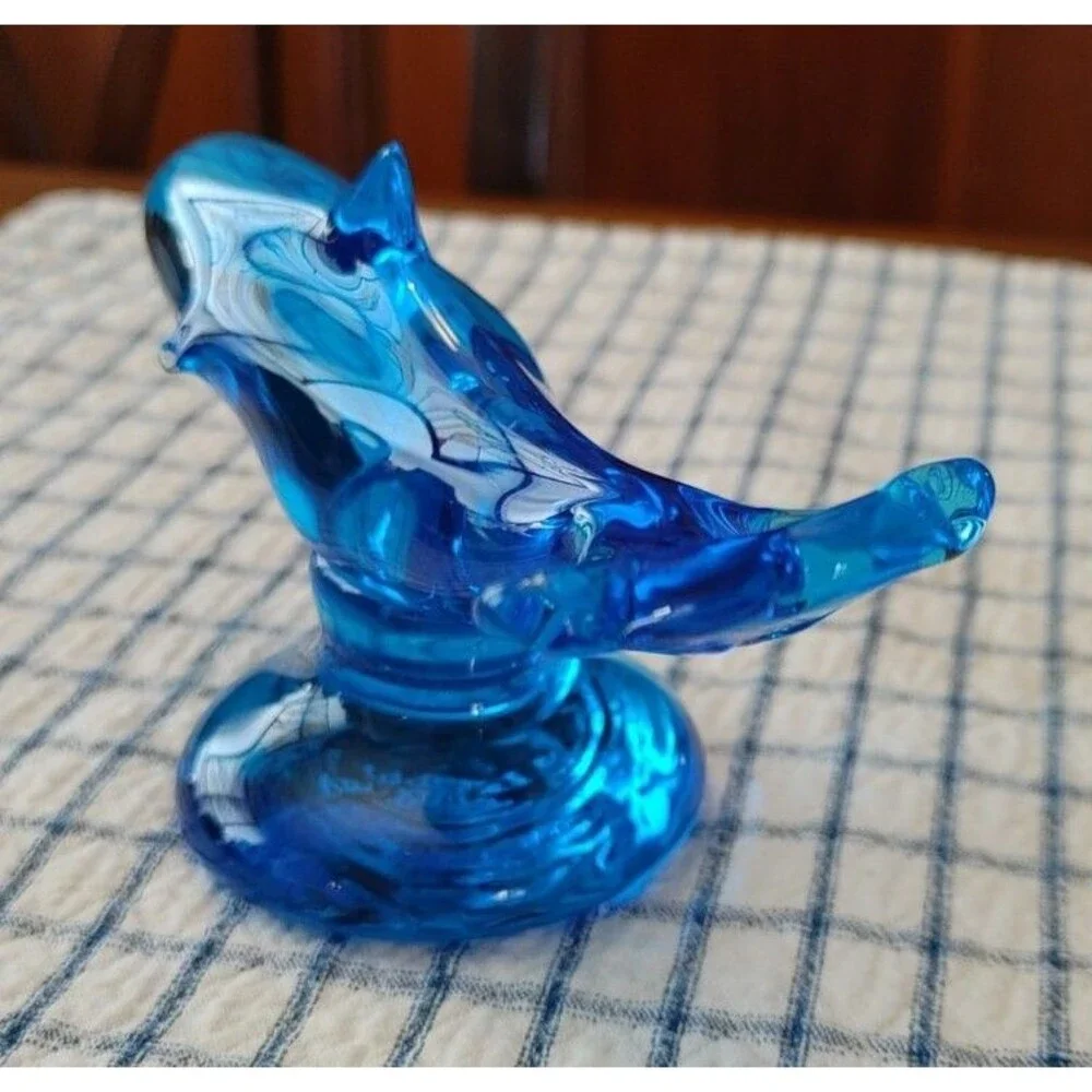 Vintage Ron Ray Blue Dolphin Art Glass Figurine Signed Date 1996 Hand Blown READ